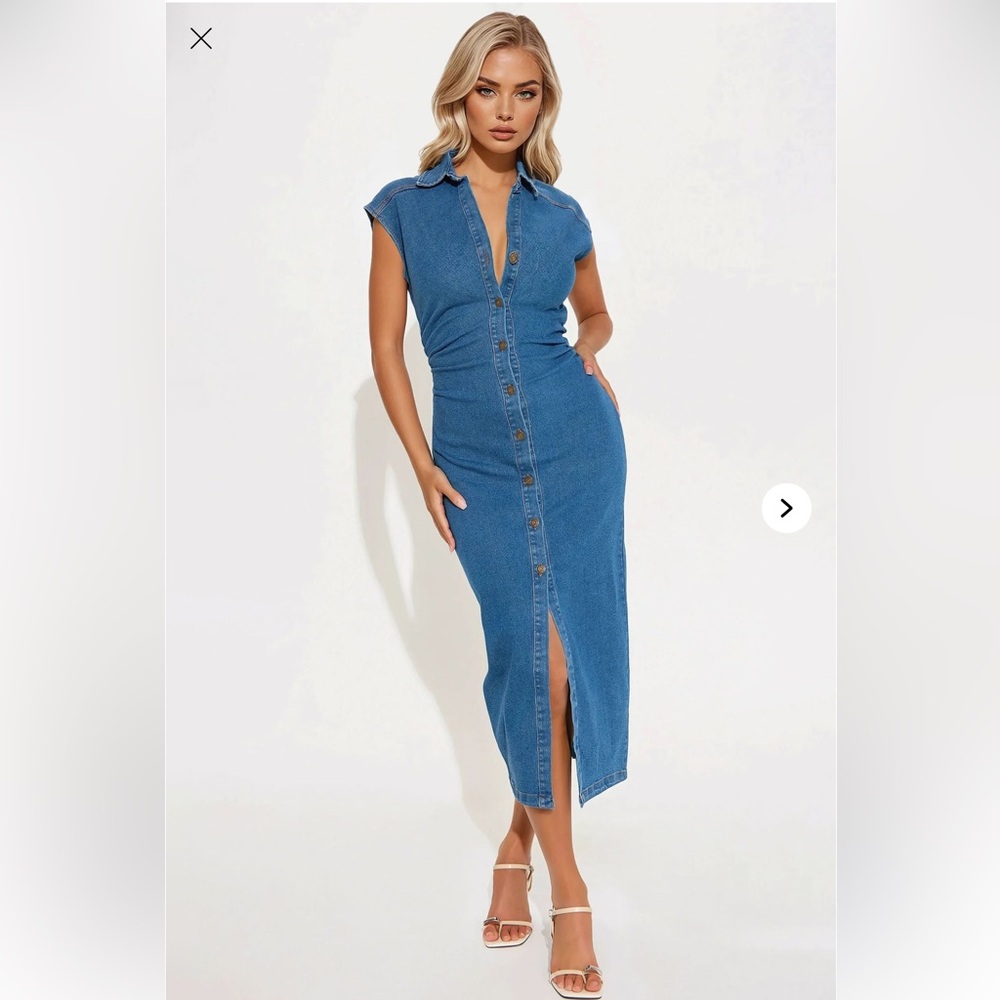 Fashion Nova Blue Denim Midi Dress